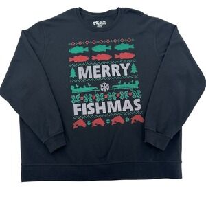Bass Pro Shops Merry Fishmas Ugly Christmas Sweater Black  Fishing Cozy Men 2XL